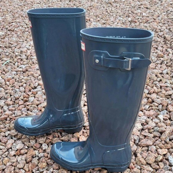 HUNTER Adjustable Back Gloss Waterproof Rain Boot 9US 7UK EU40/41 - Picture 3 of 9